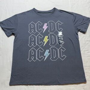 NWT AC/DC Grayson Threads Gray Repeating Logo Lightning Bolt Graphic T-Shirt - L